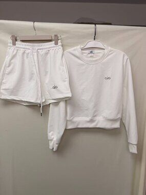 ALO Hoodie Set, Shorts, Tracksuit  White Women's Size L